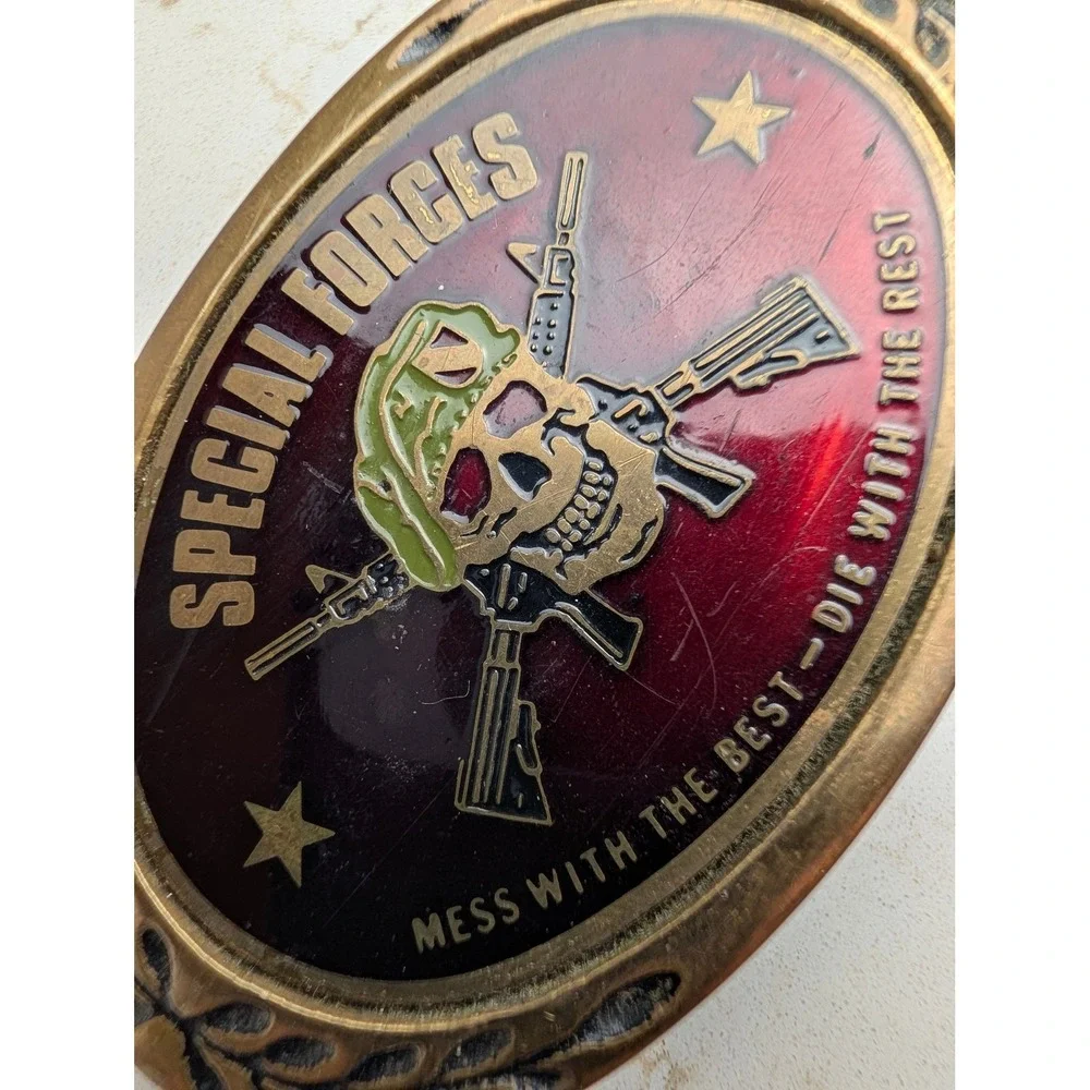Vintage Heritage Buckles Special Forces Skull Solid Brass Belt Buckle Military